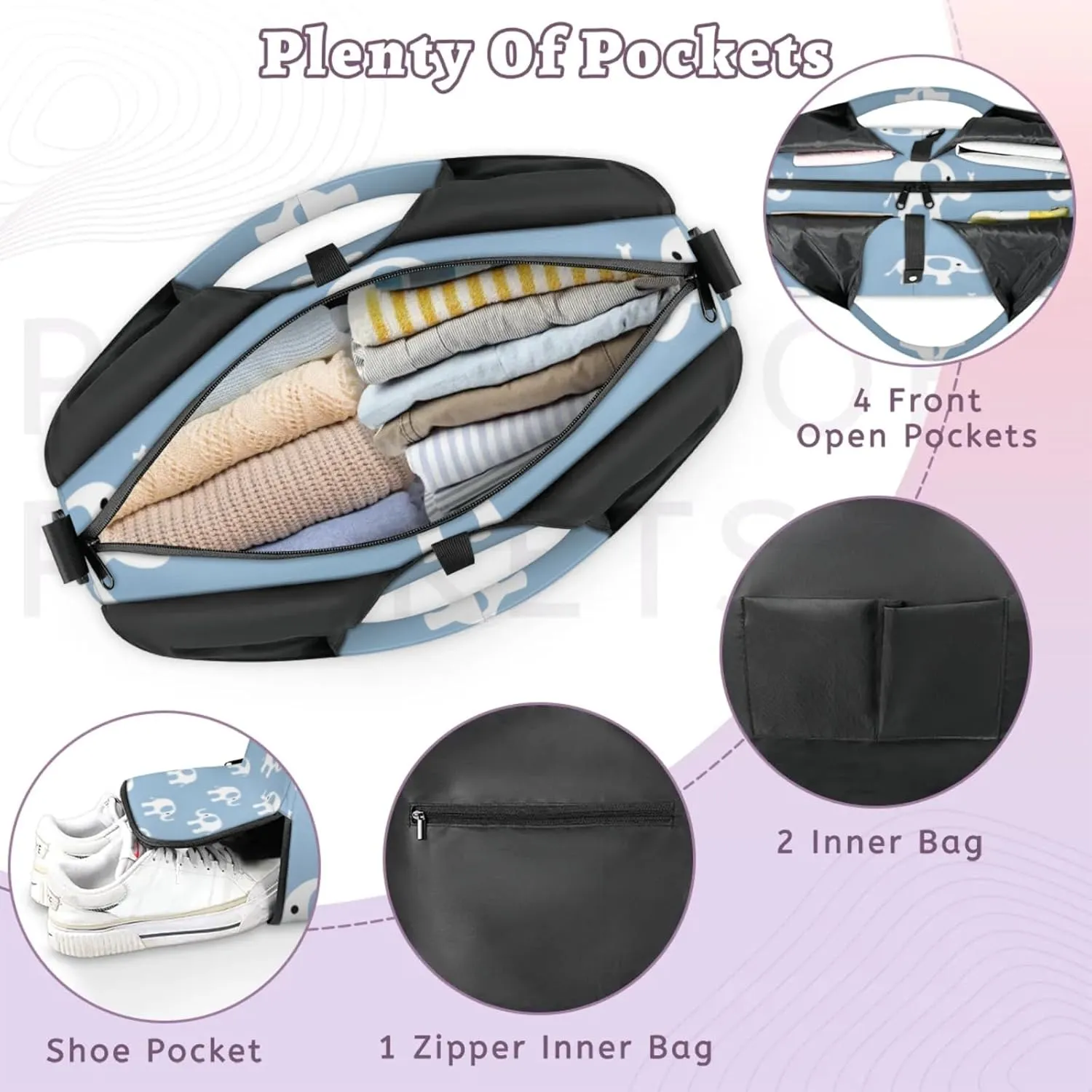 Gym Bag for Women Cute Elephants Duffel Bag with Shoe Compartment and Yoga Mat Holder Portable Weekender Bags Travel Tote Bags