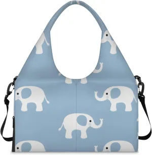 Gym Bag for Women Cute Elephants Duffel Bag with Shoe Compartment and Yoga Mat Holder Portable Weekender Bags Travel Tote Bags