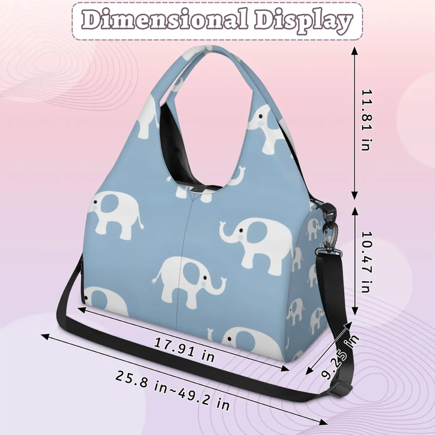 Gym Bag for Women Cute Elephants Duffel Bag with Shoe Compartment and Yoga Mat Holder Portable Weekender Bags Travel Tote Bags