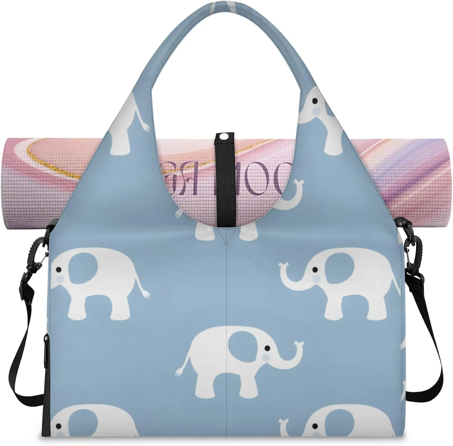 Gym Bag for Women Cute Elephants Duffel Bag with Shoe Compartment and Yoga Mat Holder Portable Weekender Bags Travel Tote Bags