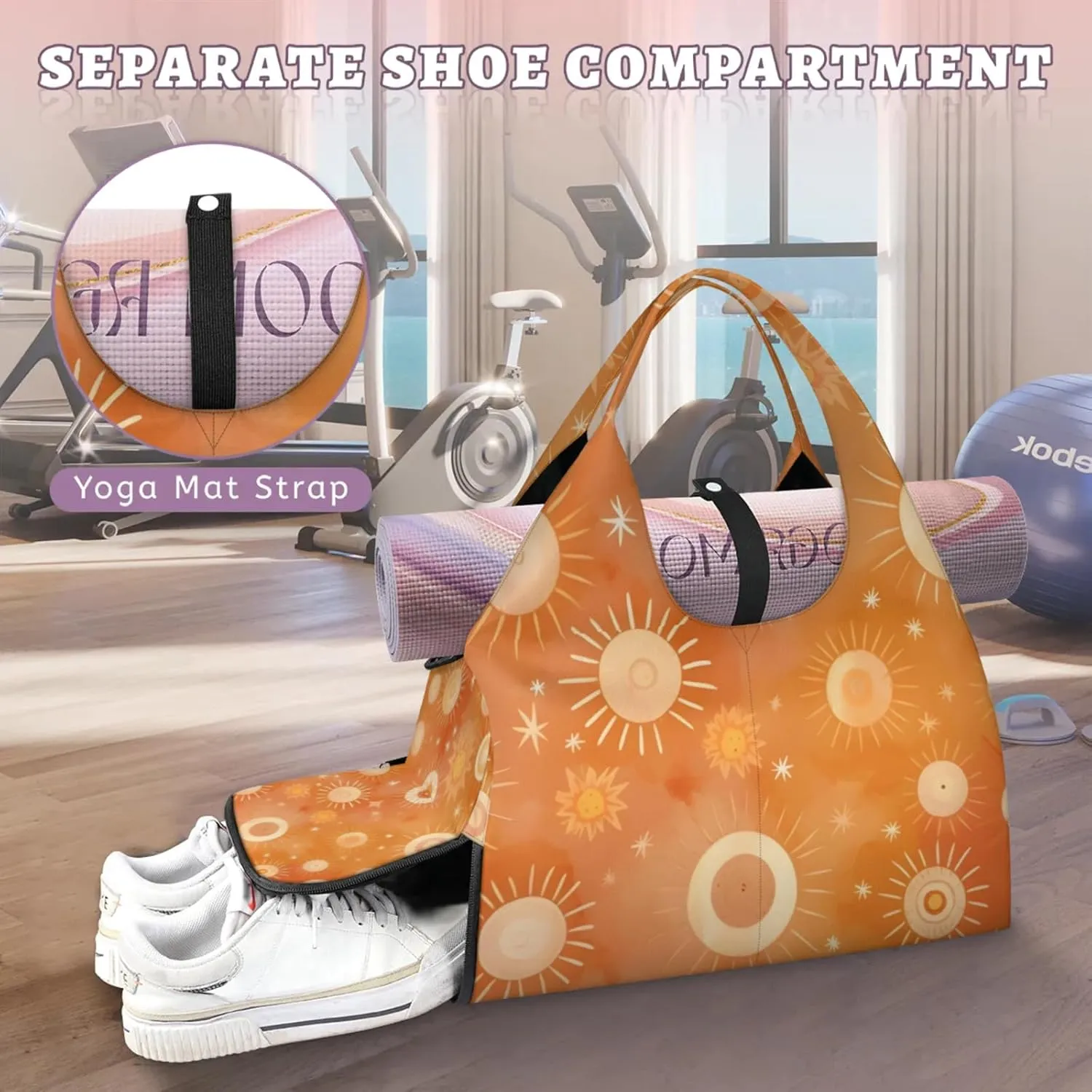 Gym Bag for Women Cute Sun Duffel Bag with Shoe Compartment and Yoga Mat Holder Portable Weekender Bags Travel Tote Bags