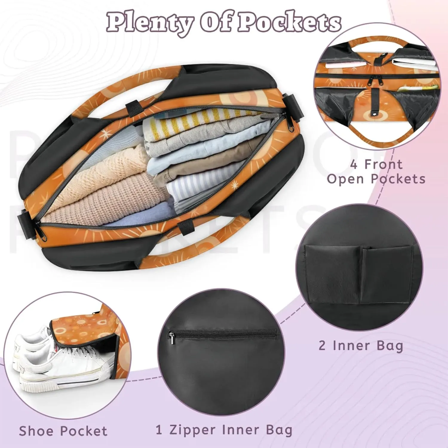 Gym Bag for Women Cute Sun Duffel Bag with Shoe Compartment and Yoga Mat Holder Portable Weekender Bags Travel Tote Bags