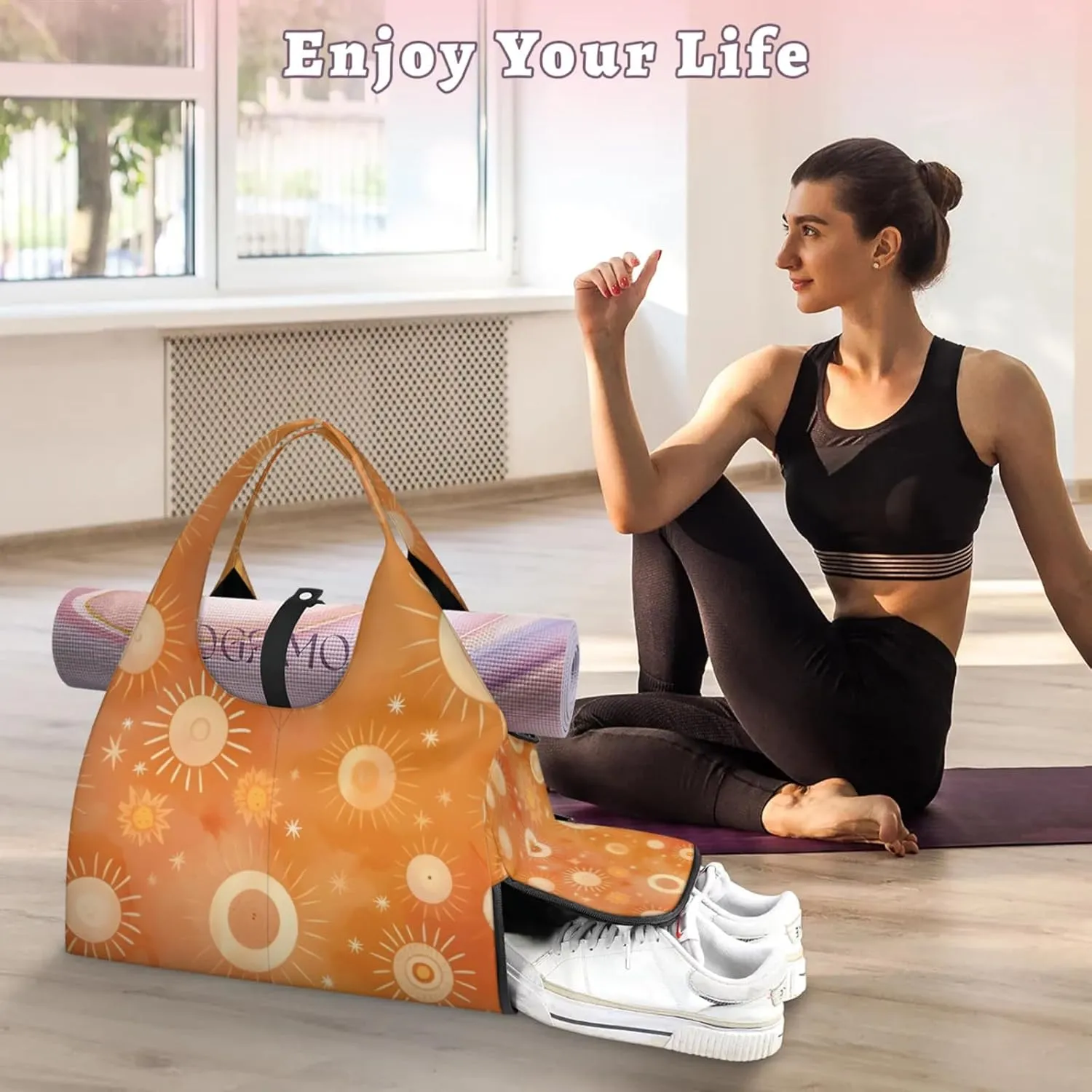Gym Bag for Women Cute Sun Duffel Bag with Shoe Compartment and Yoga Mat Holder Portable Weekender Bags Travel Tote Bags