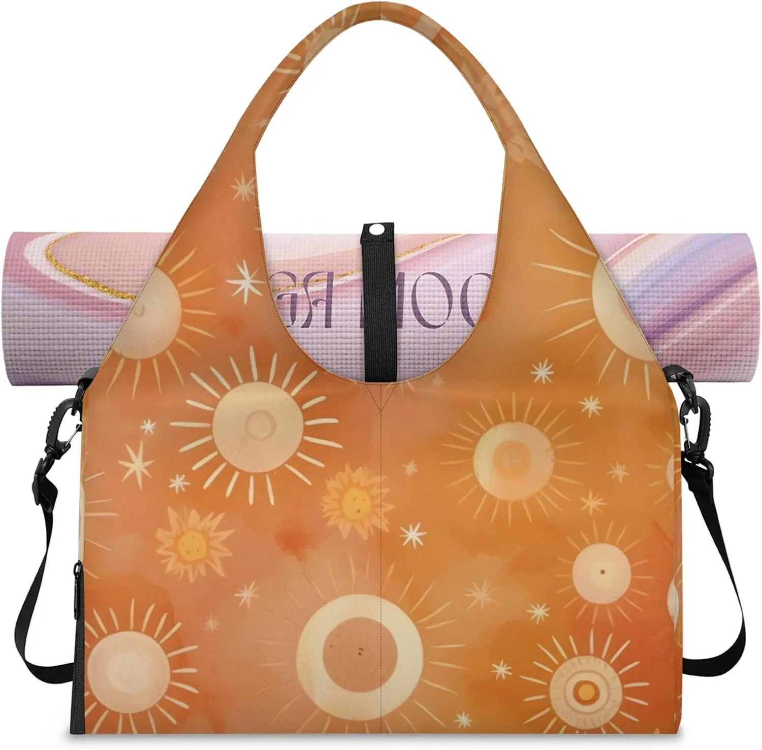 Gym Bag for Women Cute Sun Duffel Bag with Shoe Compartment and Yoga Mat Holder Portable Weekender Bags Travel Tote Bags