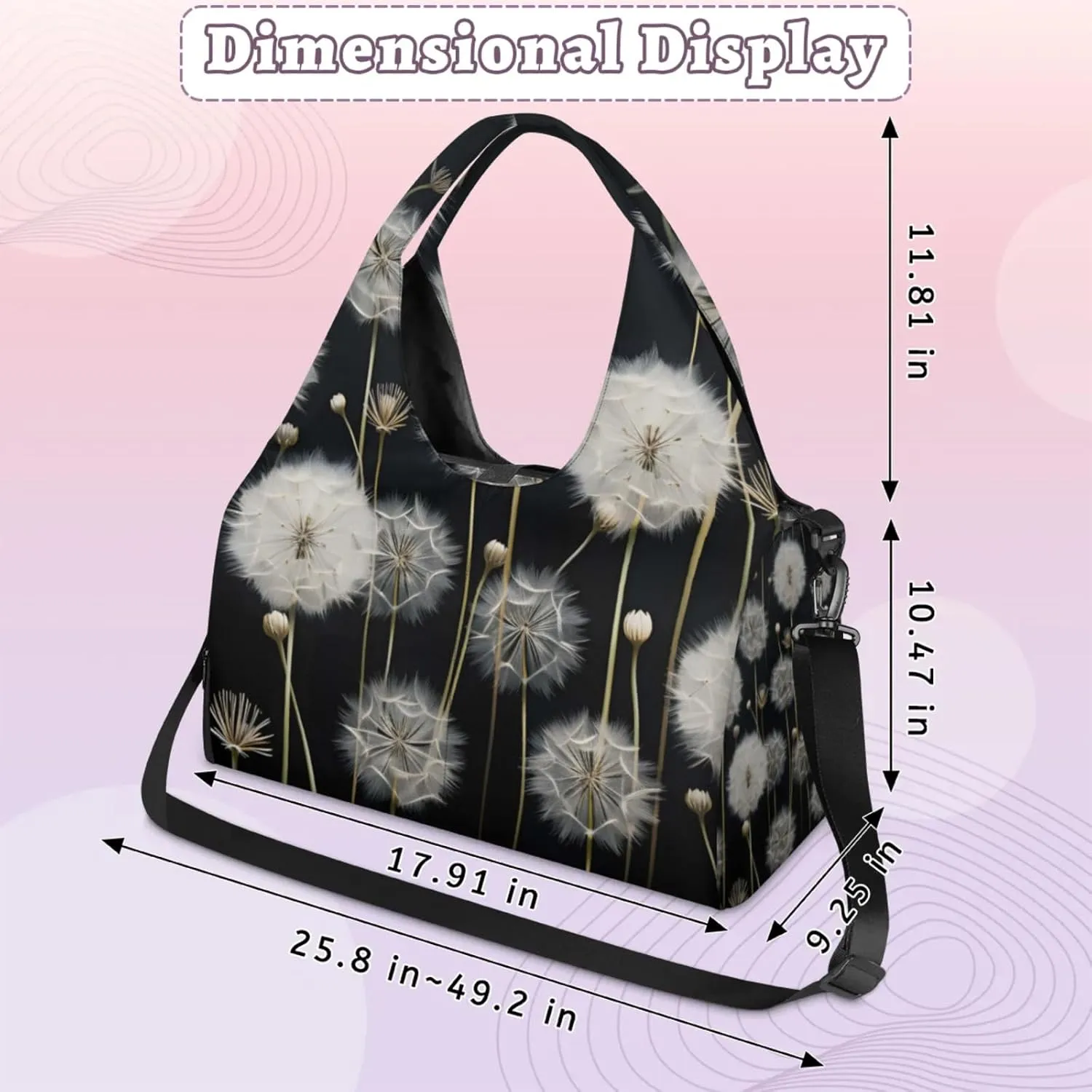 Gym Bag for Women Dandelion Floral Flower Duffel Bag with Shoe Compartment and Yoga Mat Holder Portable Weekender Bags Travel Tote Bags