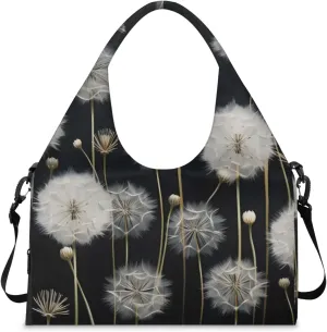 Gym Bag for Women Dandelion Floral Flower Duffel Bag with Shoe Compartment and Yoga Mat Holder Portable Weekender Bags Travel Tote Bags