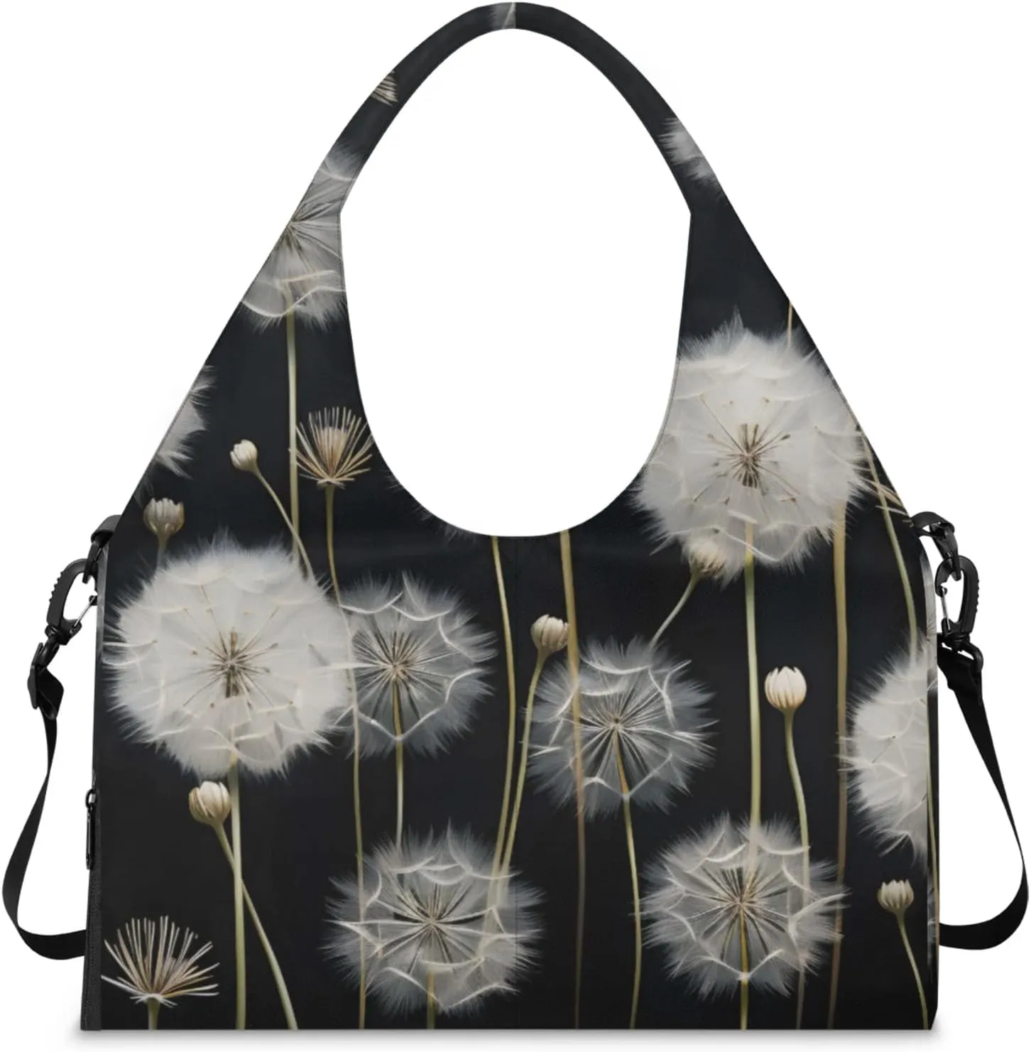 Gym Bag for Women Dandelion Floral Flower Duffel Bag with Shoe Compartment and Yoga Mat Holder Portable Weekender Bags Travel Tote Bags