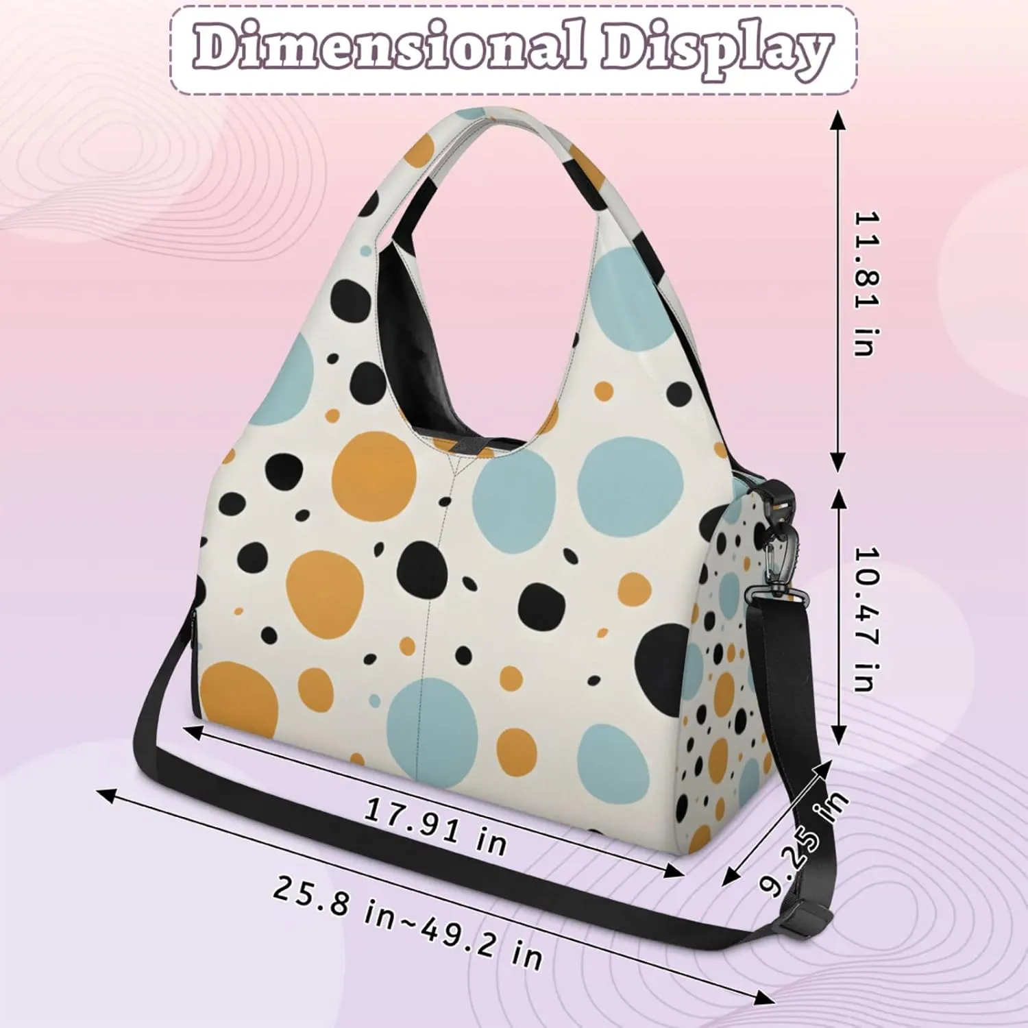 Gym Bag for Women Dots Theme Duffel Bag with Shoe Compartment and Yoga Mat Holder Portable Weekender Bags Travel Tote Bags