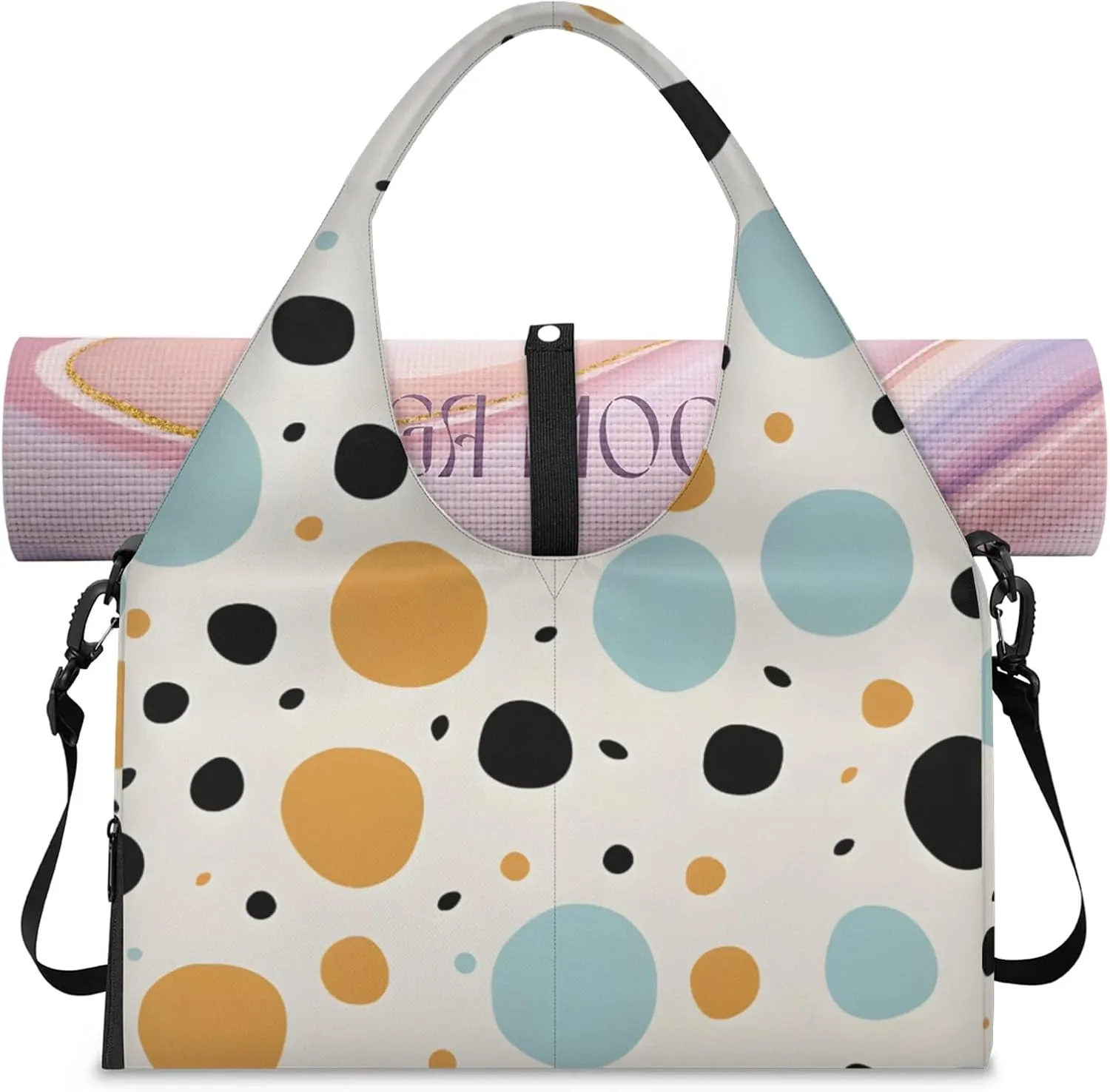 Gym Bag for Women Dots Theme Duffel Bag with Shoe Compartment and Yoga Mat Holder Portable Weekender Bags Travel Tote Bags