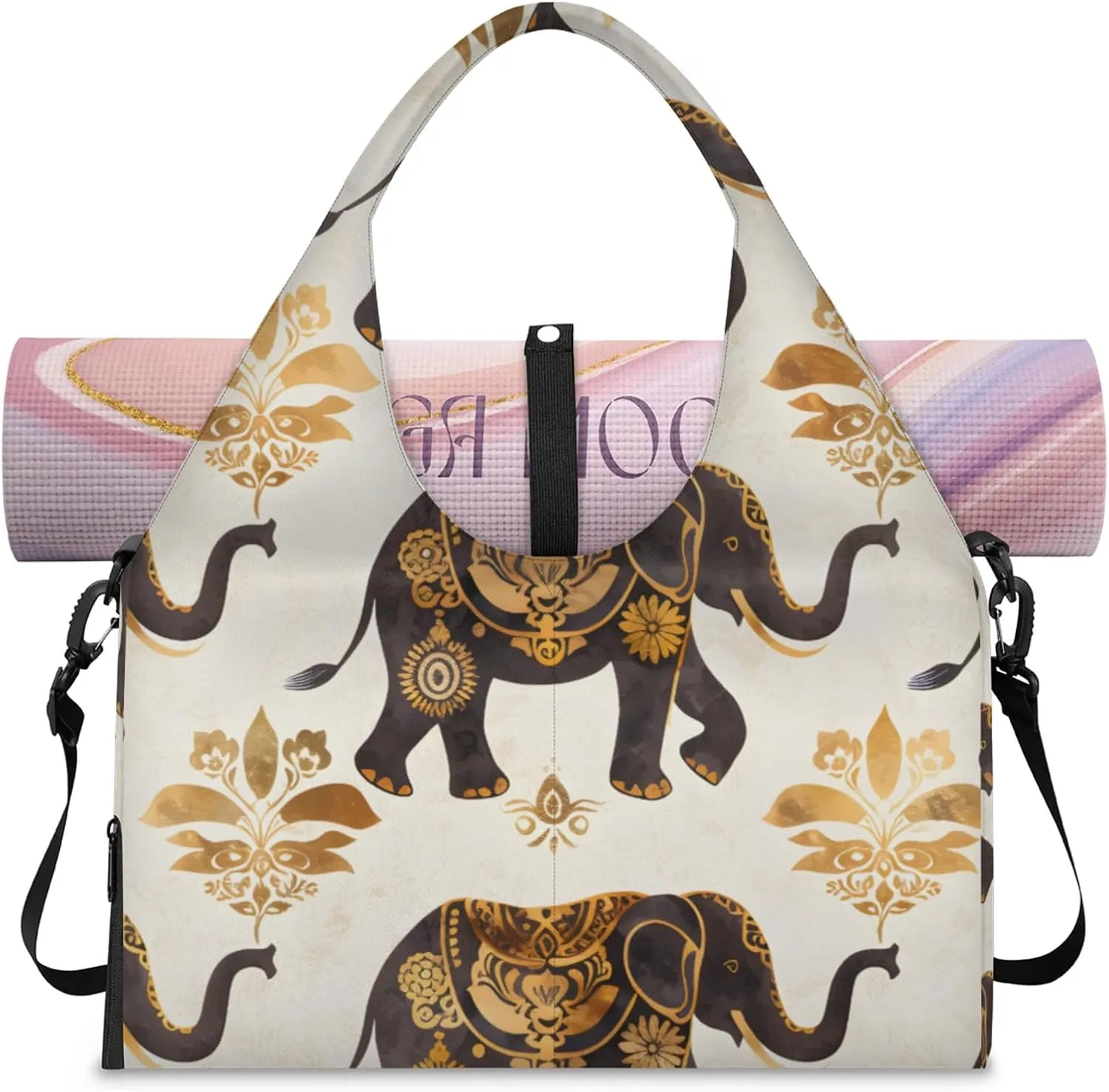 Gym Bag for Women Elegant Elephants Duffel Bag with Shoe Compartment and Yoga Mat Holder Portable Weekender Bags Travel Tote Bags