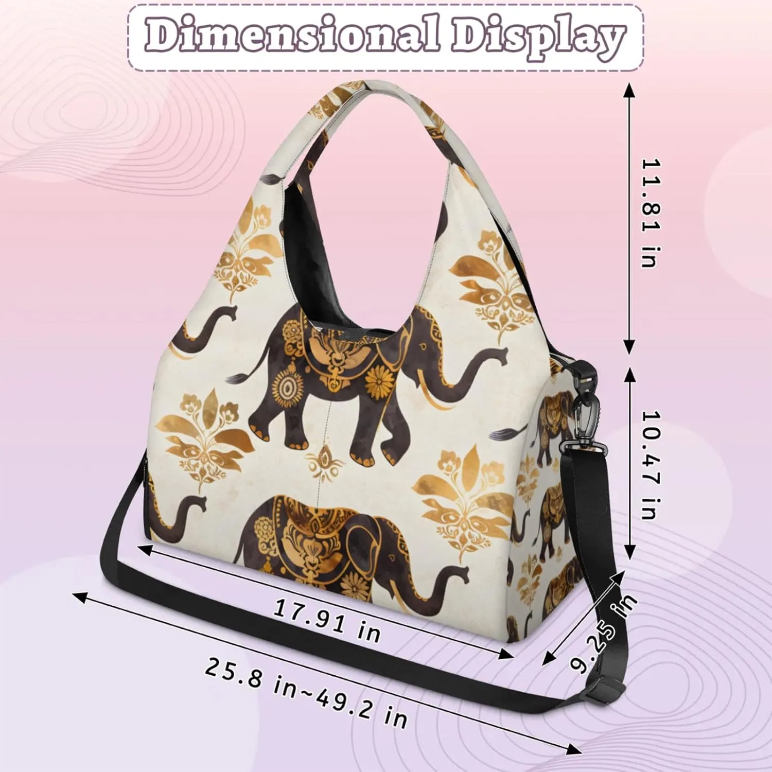 Gym Bag for Women Elegant Elephants Duffel Bag with Shoe Compartment and Yoga Mat Holder Portable Weekender Bags Travel Tote Bags