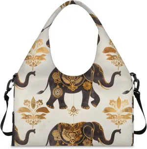 Gym Bag for Women Elegant Elephants Duffel Bag with Shoe Compartment and Yoga Mat Holder Portable Weekender Bags Travel Tote Bags