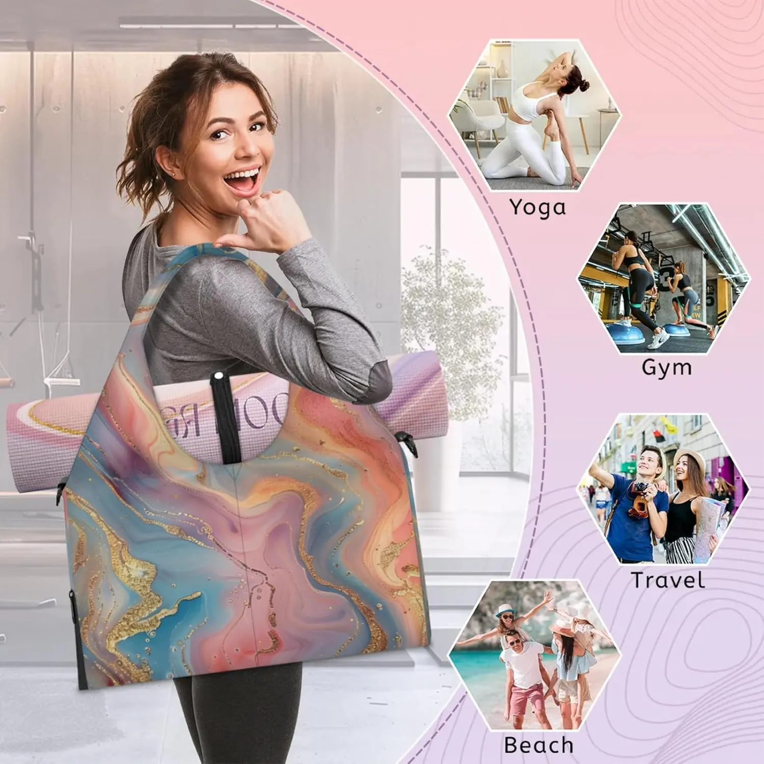 Gym Bag for Women Fairy Marble Pattern Duffel Bag with Shoe Compartment and Yoga Mat Holder Portable Weekender Bags Travel Tote Bags