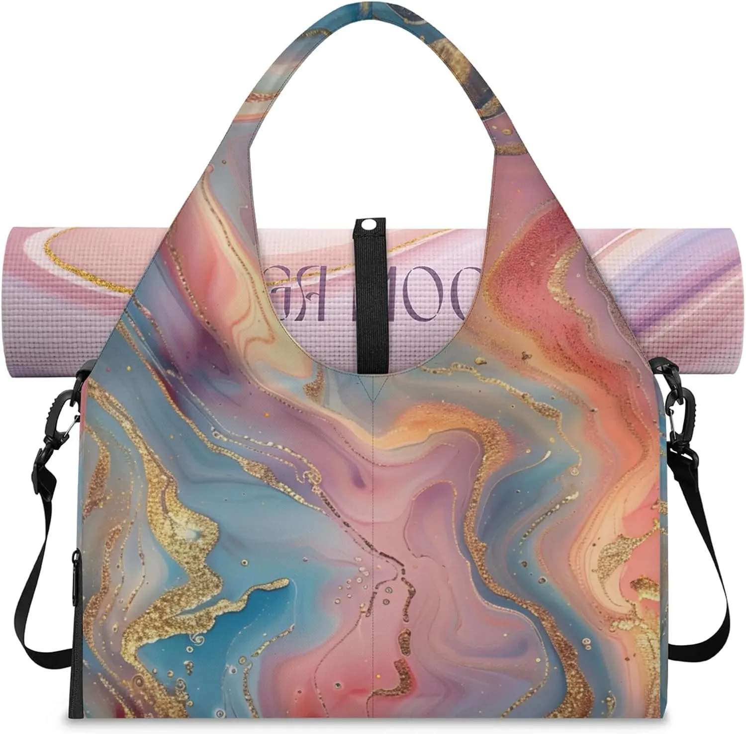 Gym Bag for Women Fairy Marble Pattern Duffel Bag with Shoe Compartment and Yoga Mat Holder Portable Weekender Bags Travel Tote Bags
