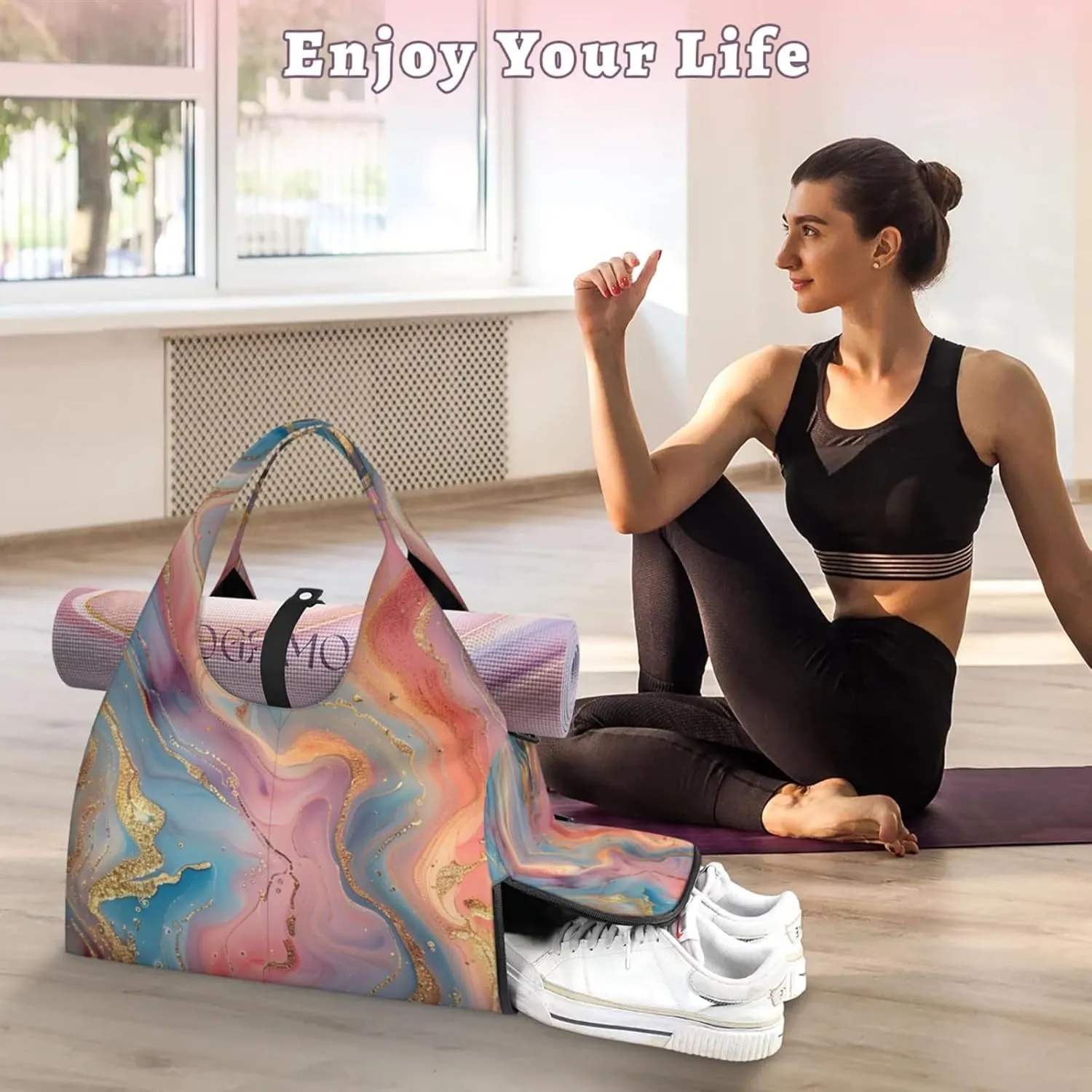 Gym Bag for Women Fairy Marble Pattern Duffel Bag with Shoe Compartment and Yoga Mat Holder Portable Weekender Bags Travel Tote Bags