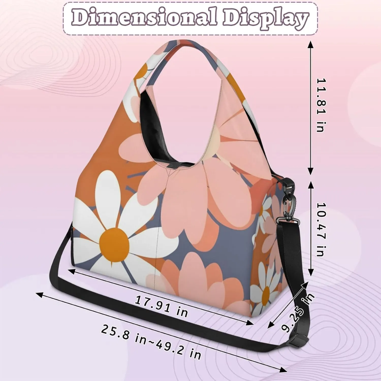 Gym Bag for Women Floral Daisy Pattern Duffel Bag with Shoe Compartment and Yoga Mat Holder Portable Weekender Bags Travel Tote Bags