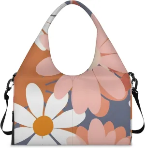 Gym Bag for Women Floral Daisy Pattern Duffel Bag with Shoe Compartment and Yoga Mat Holder Portable Weekender Bags Travel Tote Bags