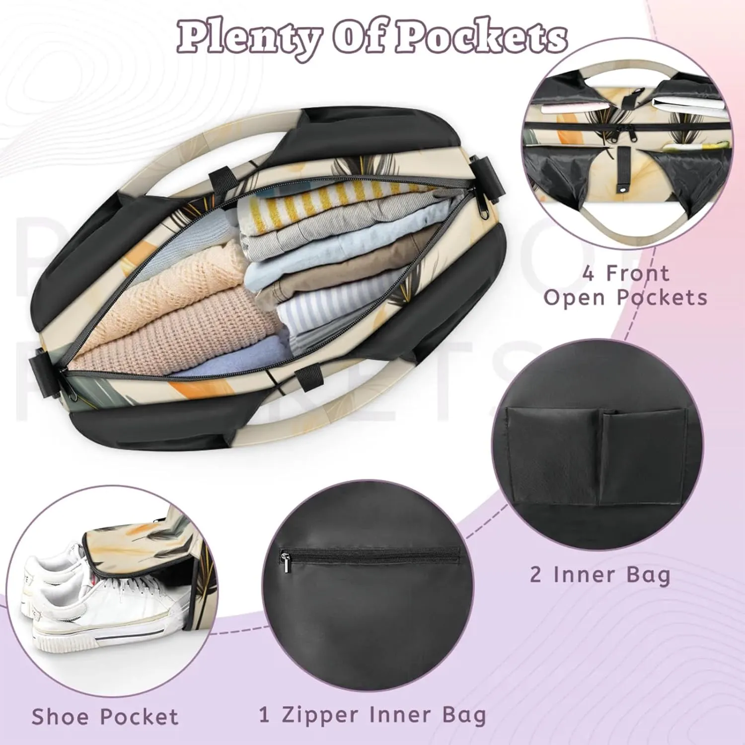 Gym Bag for Women Fluttering Feather Duffel Bag with Shoe Compartment and Yoga Mat Holder Portable Weekender Bags Travel Tote Bags