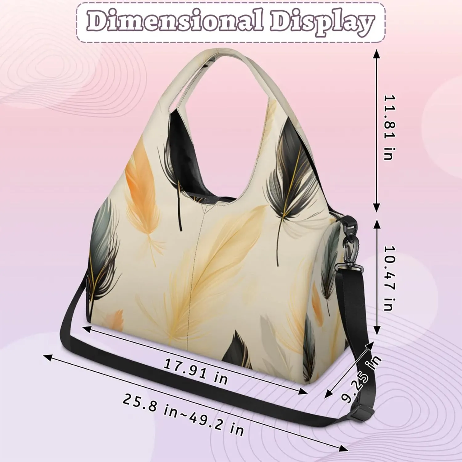 Gym Bag for Women Fluttering Feather Duffel Bag with Shoe Compartment and Yoga Mat Holder Portable Weekender Bags Travel Tote Bags