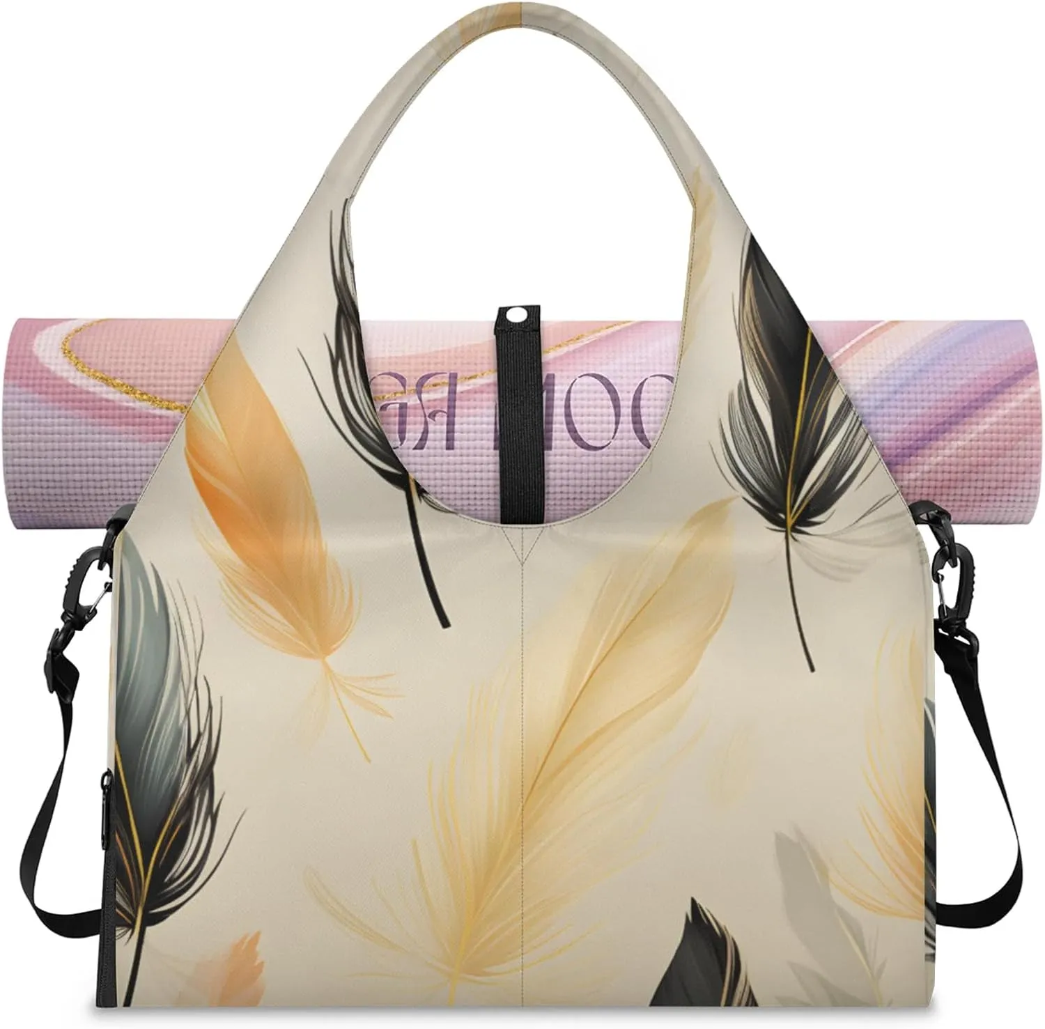 Gym Bag for Women Fluttering Feather Duffel Bag with Shoe Compartment and Yoga Mat Holder Portable Weekender Bags Travel Tote Bags