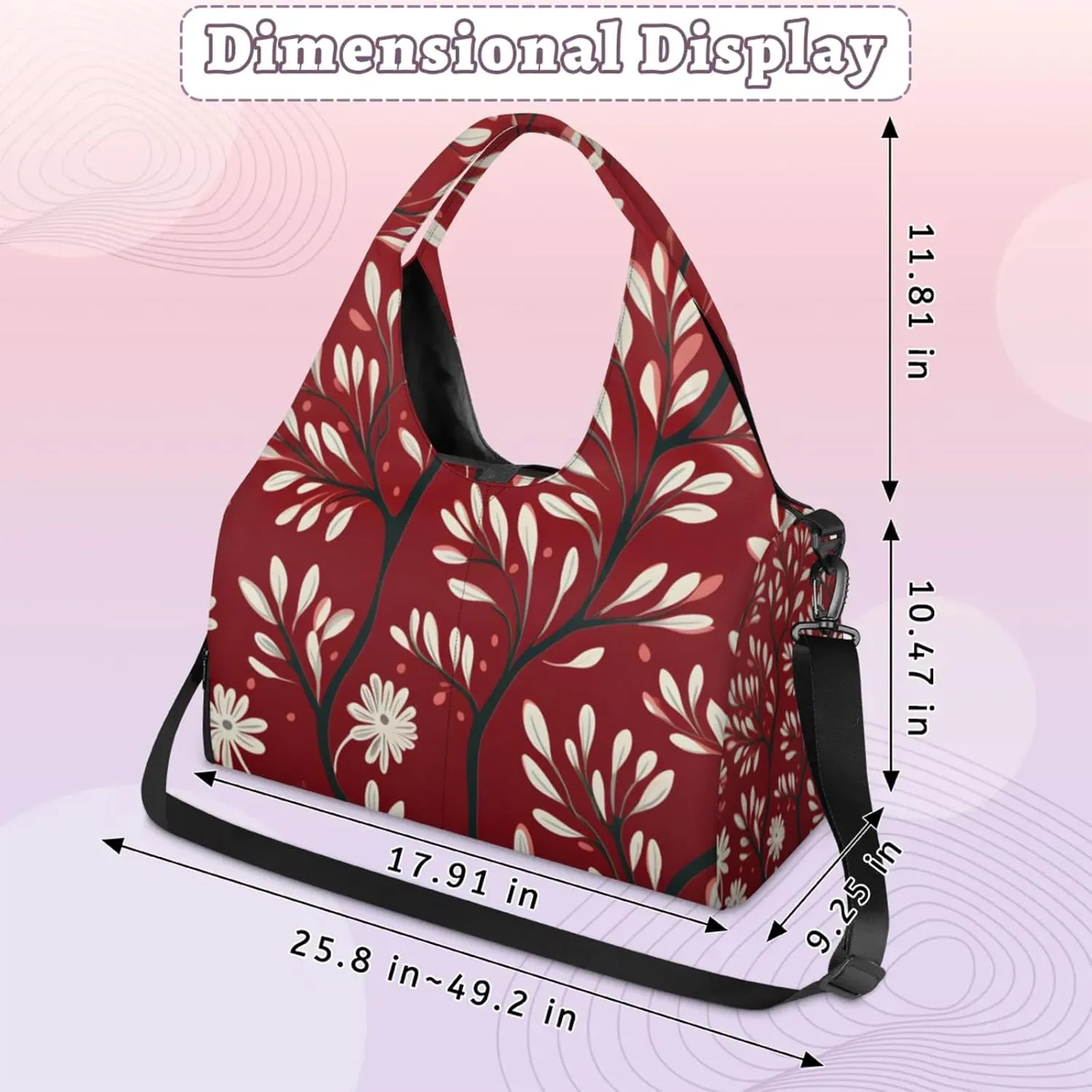 Gym Bag for Women Leaves Printed Duffel Bag with Shoe Compartment and Yoga Mat Holder Portable Weekender Bags Travel Tote Bags