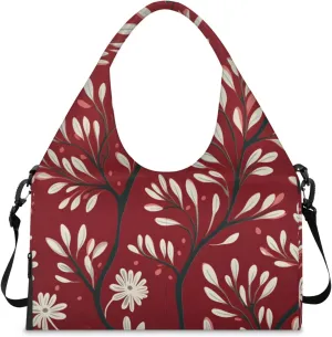 Gym Bag for Women Leaves Printed Duffel Bag with Shoe Compartment and Yoga Mat Holder Portable Weekender Bags Travel Tote Bags