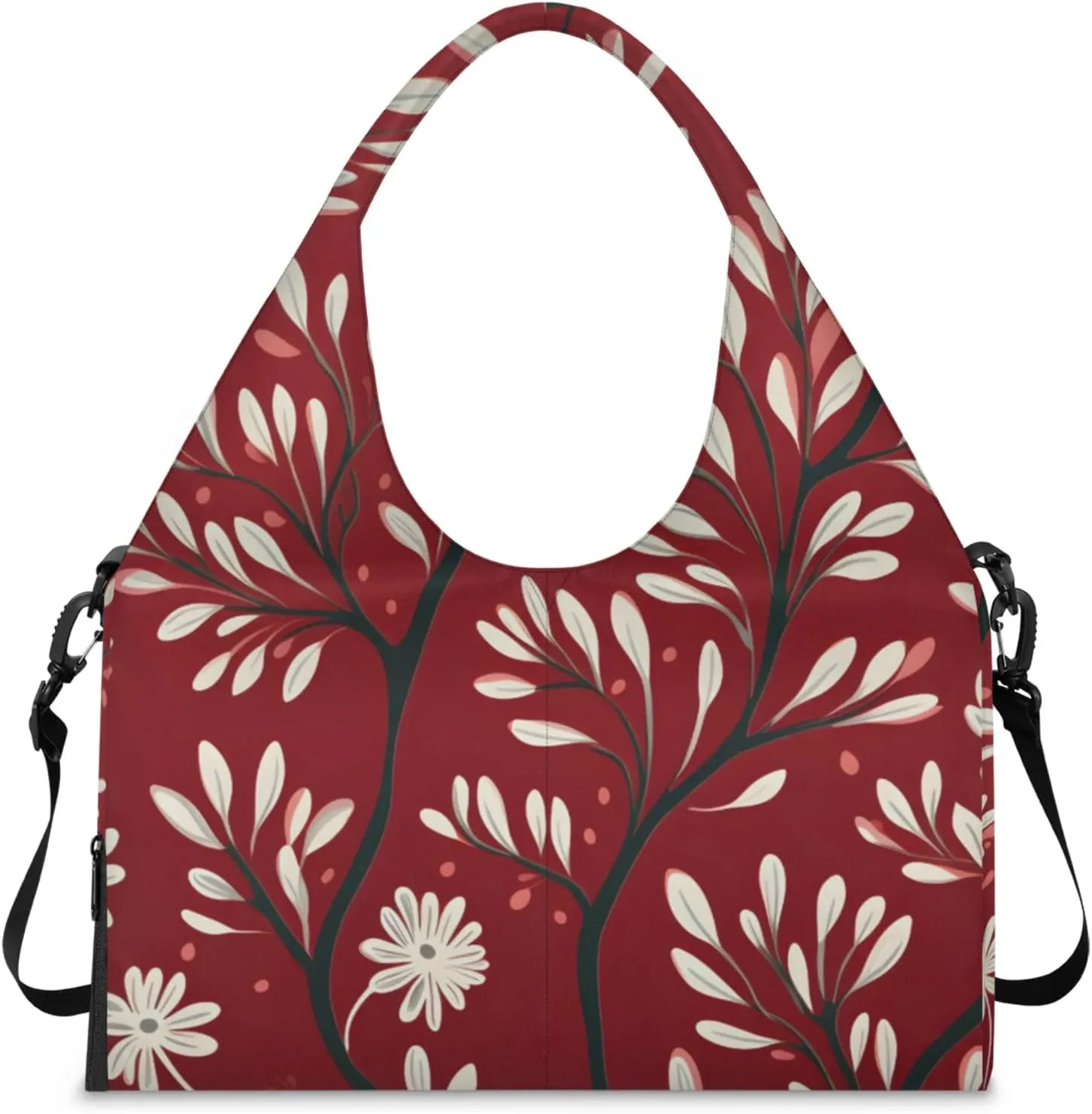 Gym Bag for Women Leaves Printed Duffel Bag with Shoe Compartment and Yoga Mat Holder Portable Weekender Bags Travel Tote Bags