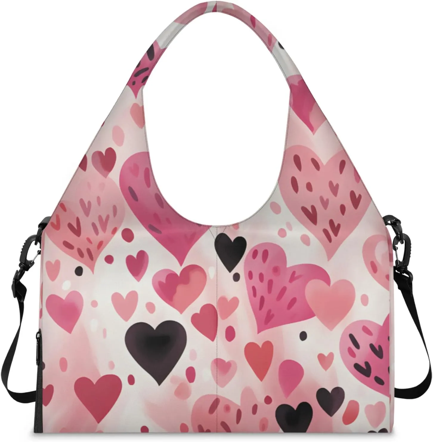 Gym Bag for Women Love Hearts Pattern Duffel Bag with Shoe Compartment and Yoga Mat Holder Portable Weekender Bags Travel Tote Bags