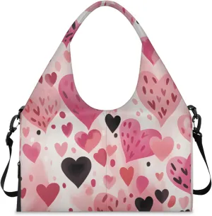 Gym Bag for Women Love Hearts Pattern Duffel Bag with Shoe Compartment and Yoga Mat Holder Portable Weekender Bags Travel Tote Bags