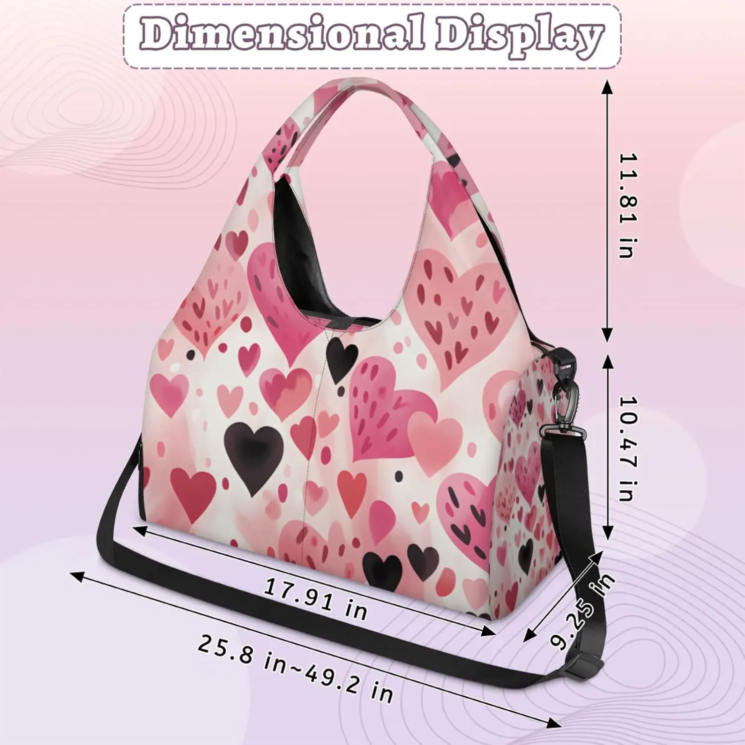 Gym Bag for Women Love Hearts Pattern Duffel Bag with Shoe Compartment and Yoga Mat Holder Portable Weekender Bags Travel Tote Bags