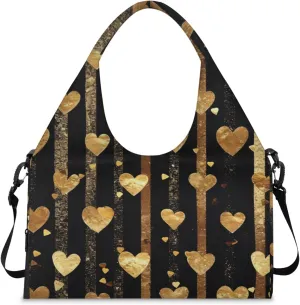 Gym Bag for Women Love Hearts Stripes Duffel Bag with Shoe Compartment and Yoga Mat Holder Portable Weekender Bags Travel Tote Bags