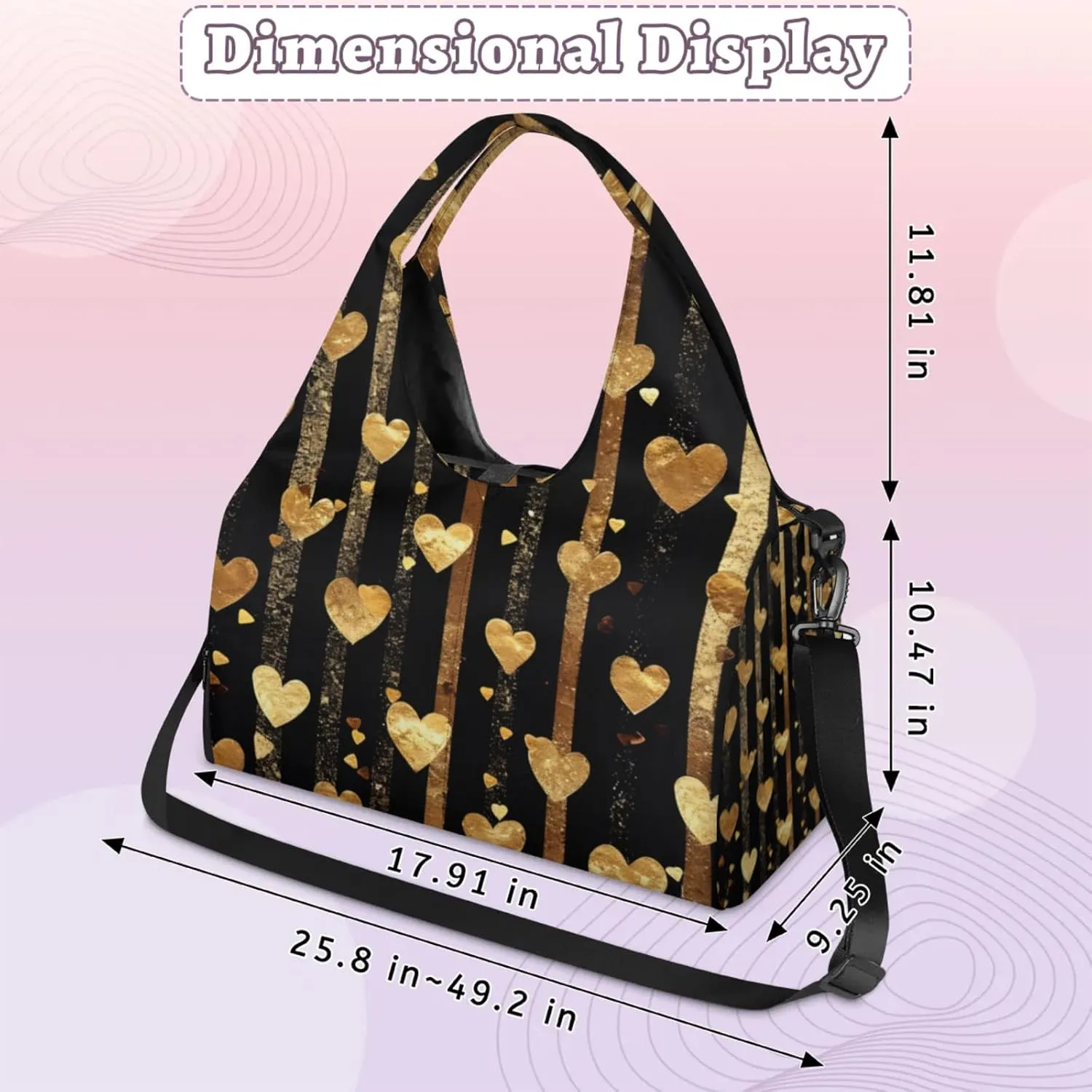 Gym Bag for Women Love Hearts Stripes Duffel Bag with Shoe Compartment and Yoga Mat Holder Portable Weekender Bags Travel Tote Bags