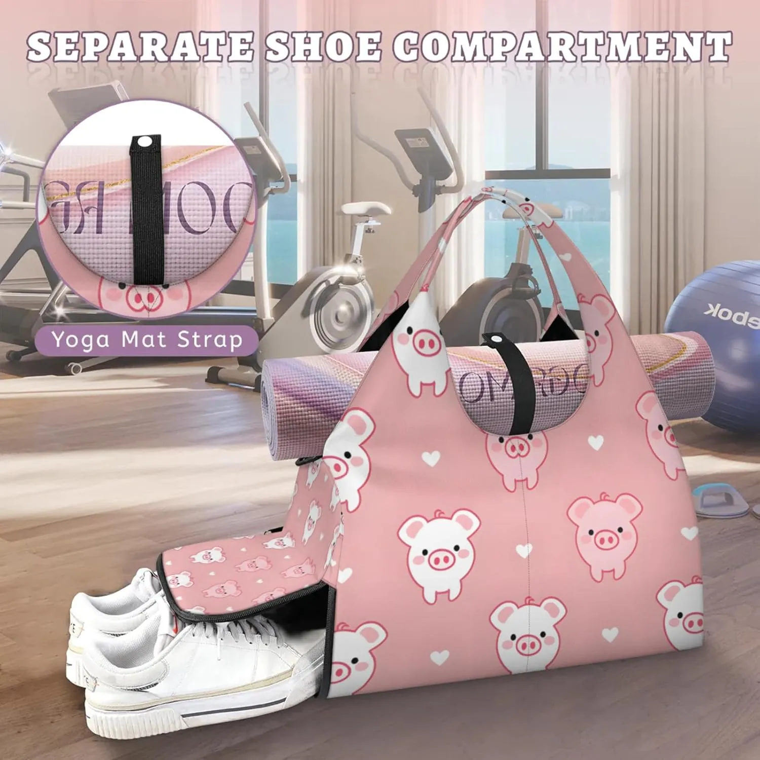 Gym Bag for Women Lovely Pigs Duffel Bag with Shoe Compartment and Yoga Mat Holder Portable Weekender Bags Travel Tote Bags