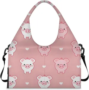 Gym Bag for Women Lovely Pigs Duffel Bag with Shoe Compartment and Yoga Mat Holder Portable Weekender Bags Travel Tote Bags