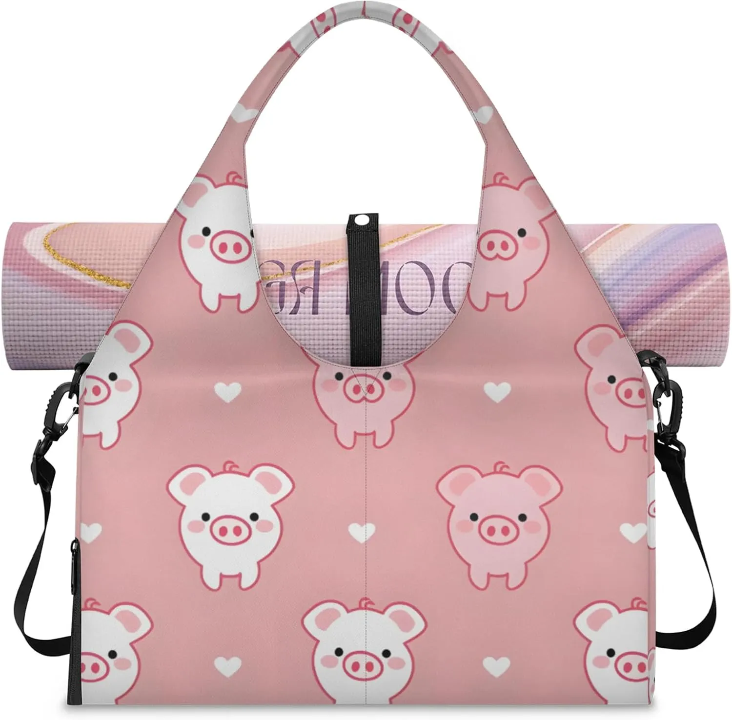 Gym Bag for Women Lovely Pigs Duffel Bag with Shoe Compartment and Yoga Mat Holder Portable Weekender Bags Travel Tote Bags