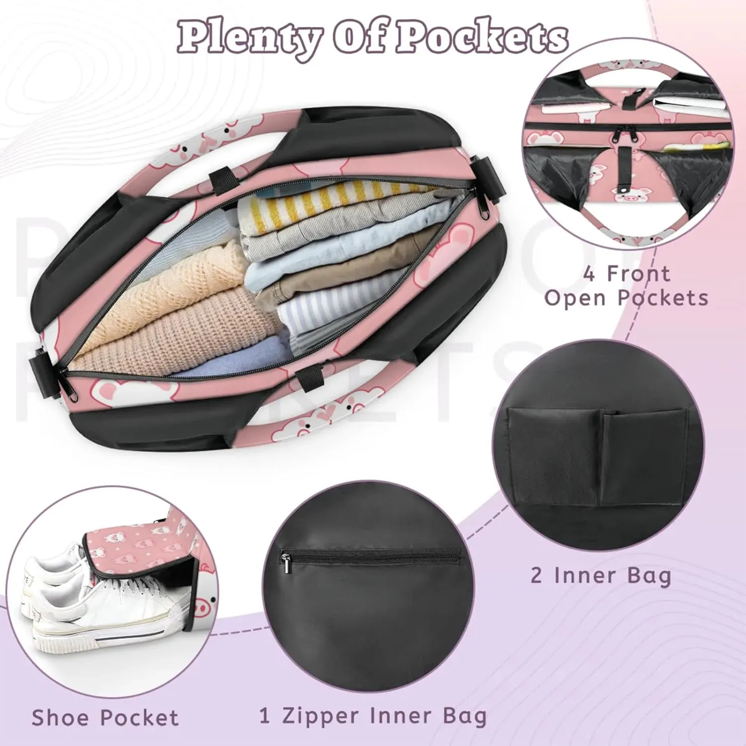 Gym Bag for Women Lovely Pigs Duffel Bag with Shoe Compartment and Yoga Mat Holder Portable Weekender Bags Travel Tote Bags