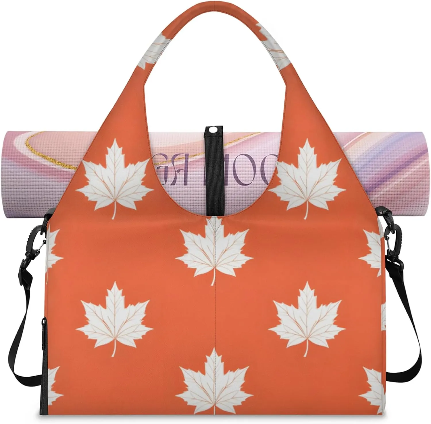 Gym Bag for Women Maple Leaf Print Duffel Bag with Shoe Compartment and Yoga Mat Holder Portable Weekender Bags Travel Tote Bags