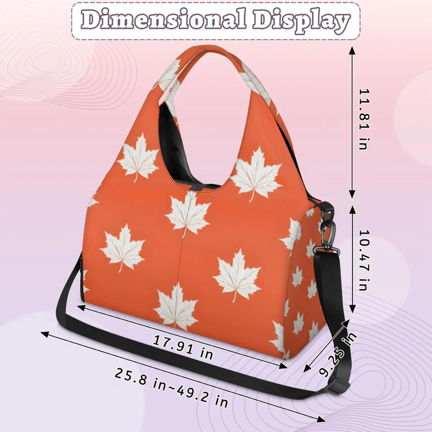 Gym Bag for Women Maple Leaf Print Duffel Bag with Shoe Compartment and Yoga Mat Holder Portable Weekender Bags Travel Tote Bags