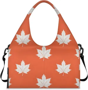 Gym Bag for Women Maple Leaf Print Duffel Bag with Shoe Compartment and Yoga Mat Holder Portable Weekender Bags Travel Tote Bags