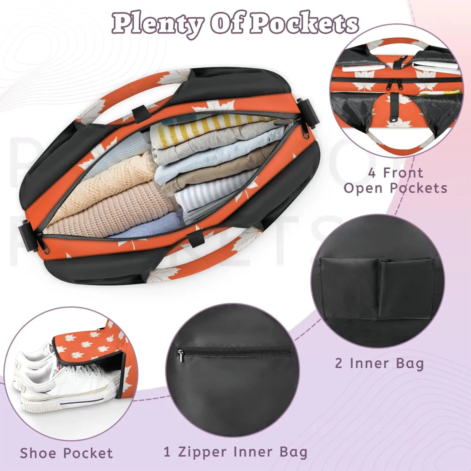 Gym Bag for Women Maple Leaf Print Duffel Bag with Shoe Compartment and Yoga Mat Holder Portable Weekender Bags Travel Tote Bags