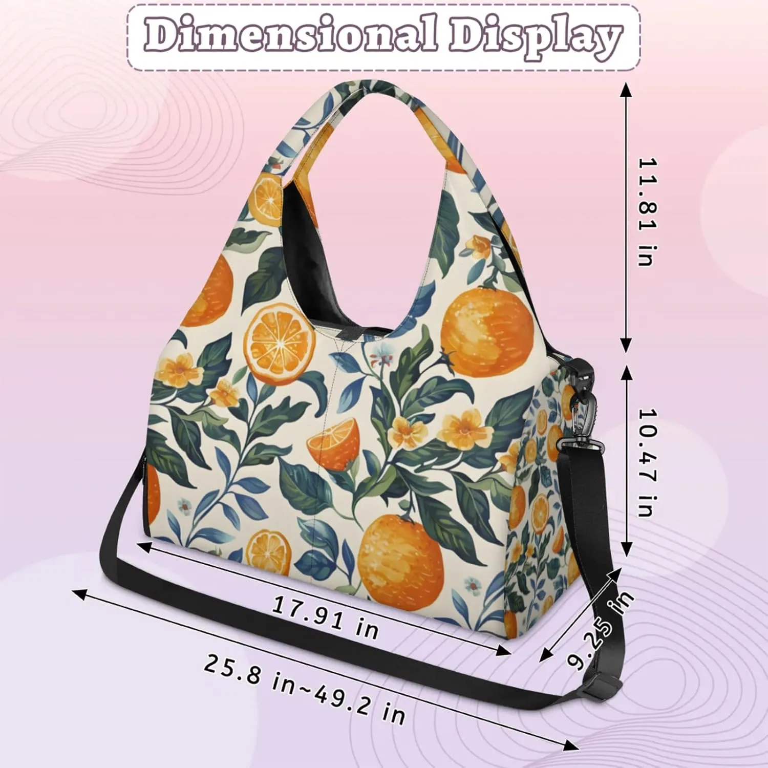 Gym Bag for Women Oranges Theme Duffel Bag with Shoe Compartment and Yoga Mat Holder Portable Weekender Bags Travel Tote Bags