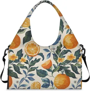 Gym Bag for Women Oranges Theme Duffel Bag with Shoe Compartment and Yoga Mat Holder Portable Weekender Bags Travel Tote Bags