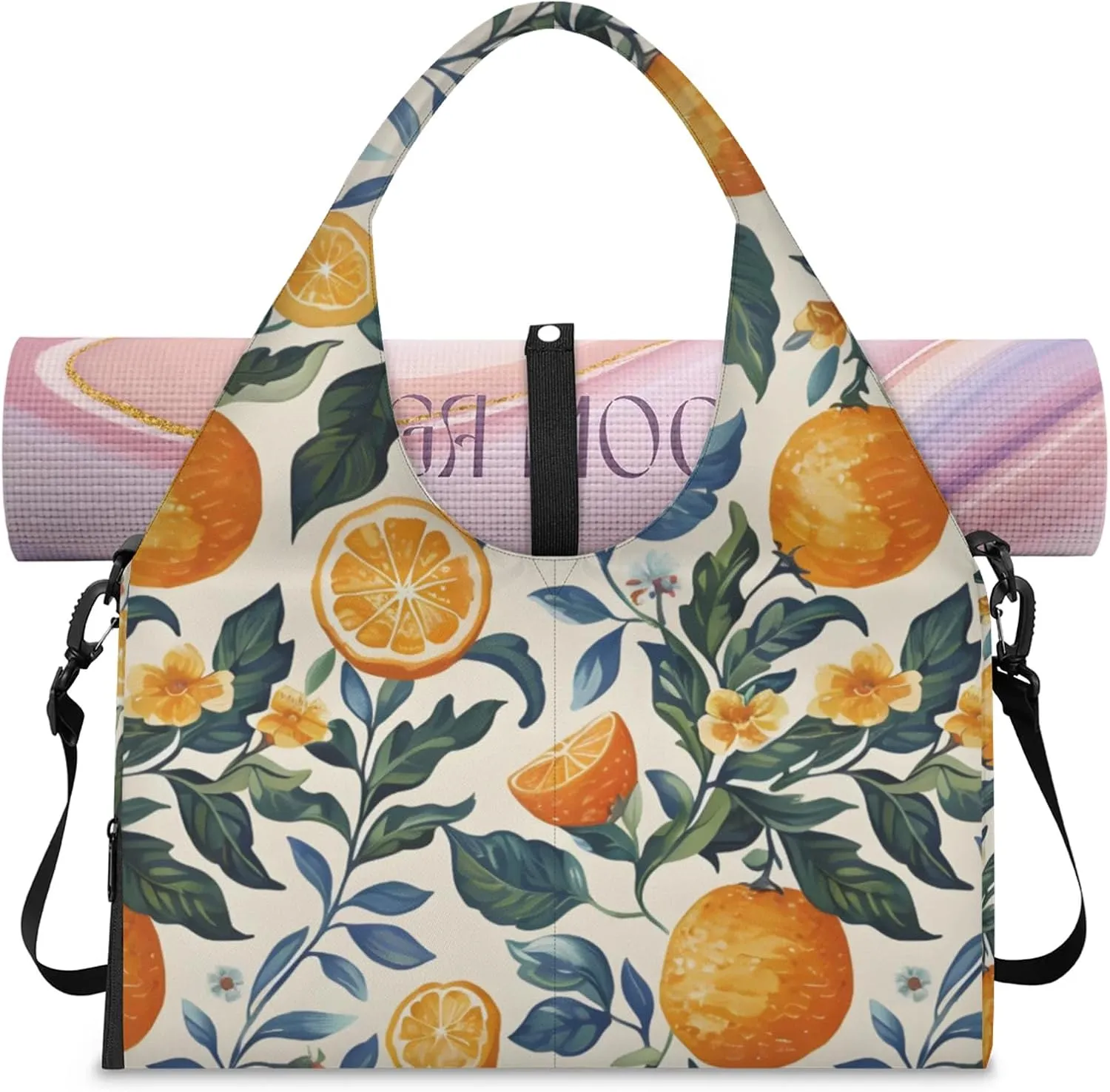Gym Bag for Women Oranges Theme Duffel Bag with Shoe Compartment and Yoga Mat Holder Portable Weekender Bags Travel Tote Bags