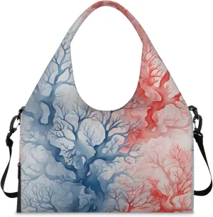 Gym Bag for Women Watercolor Coral Duffel Bag with Shoe Compartment and Yoga Mat Holder Portable Weekender Bags Travel Tote Bags