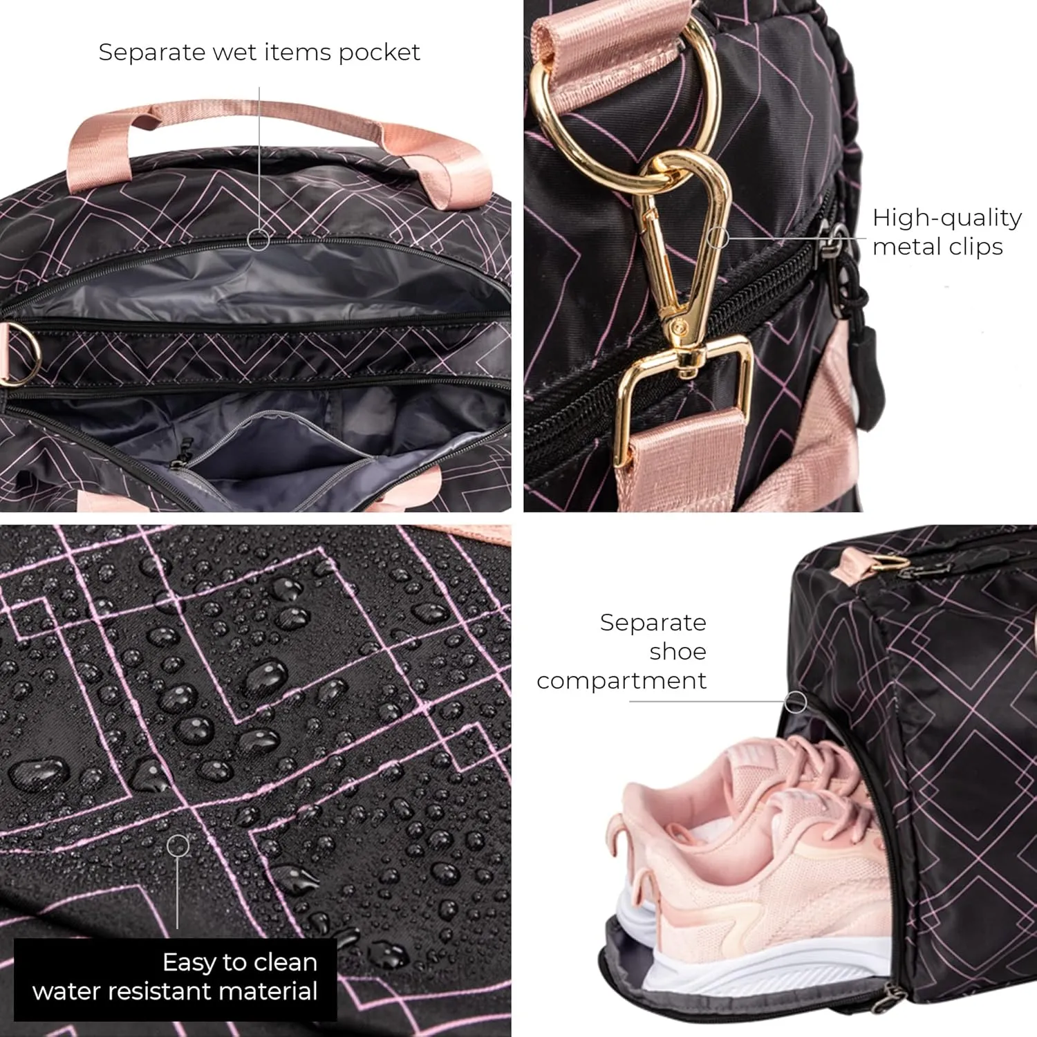 Gym Bag for Women with Shoe Compartment and Wet Pocket | Durable Lightweight Gym Bag with Motivational Quote| Great for Exercise and Overnights