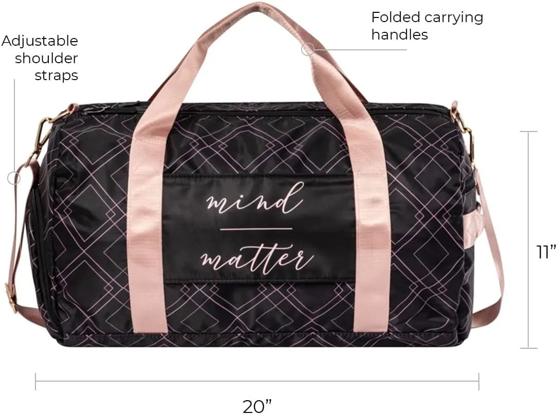 Gym Bag for Women with Shoe Compartment and Wet Pocket | Durable Lightweight Gym Bag with Motivational Quote| Great for Exercise and Overnights