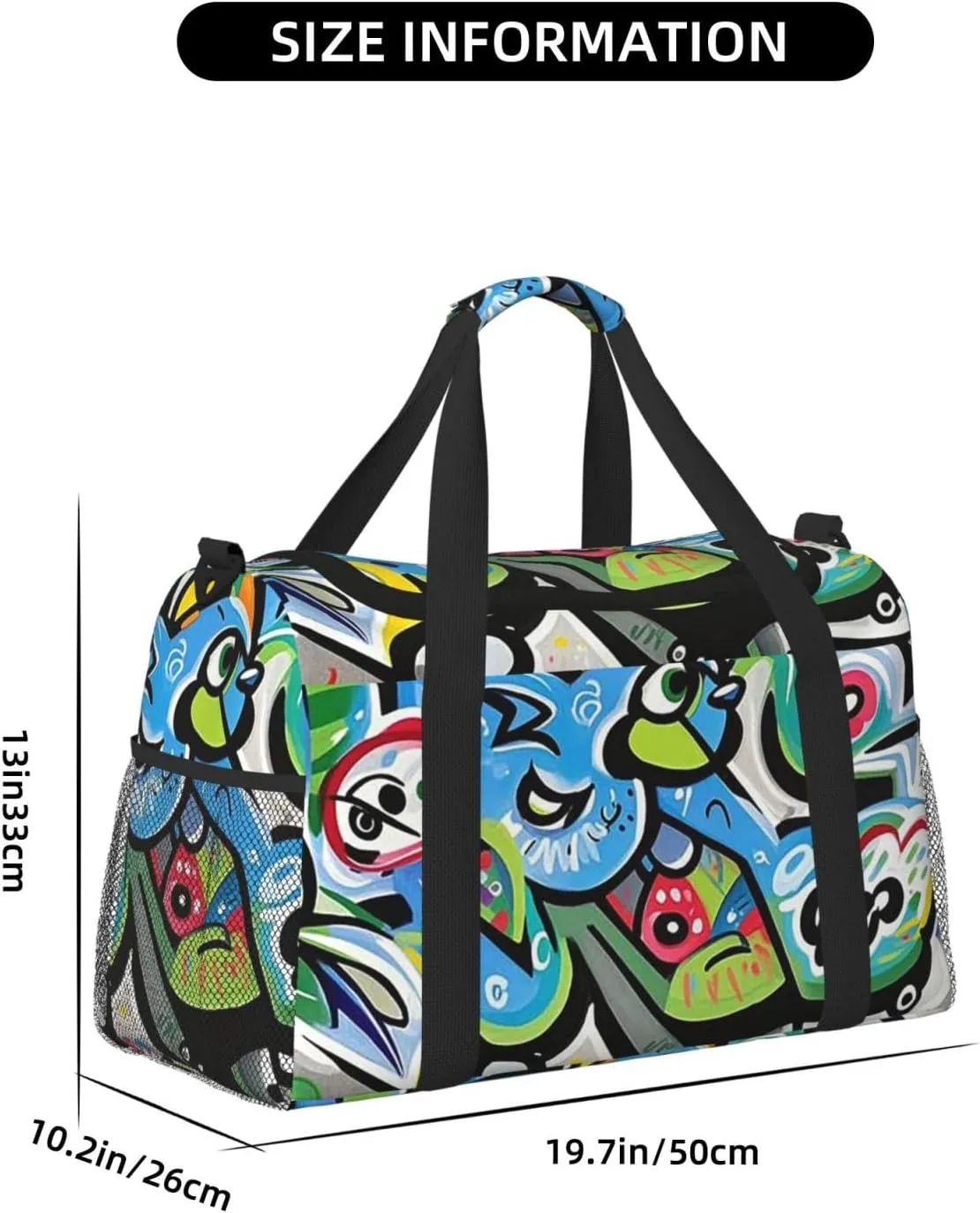 Gym Bag Graffiti Drawing Duffel Bag for Men Women Travel Overnight Bag with Shoe Compartment Workout Bags