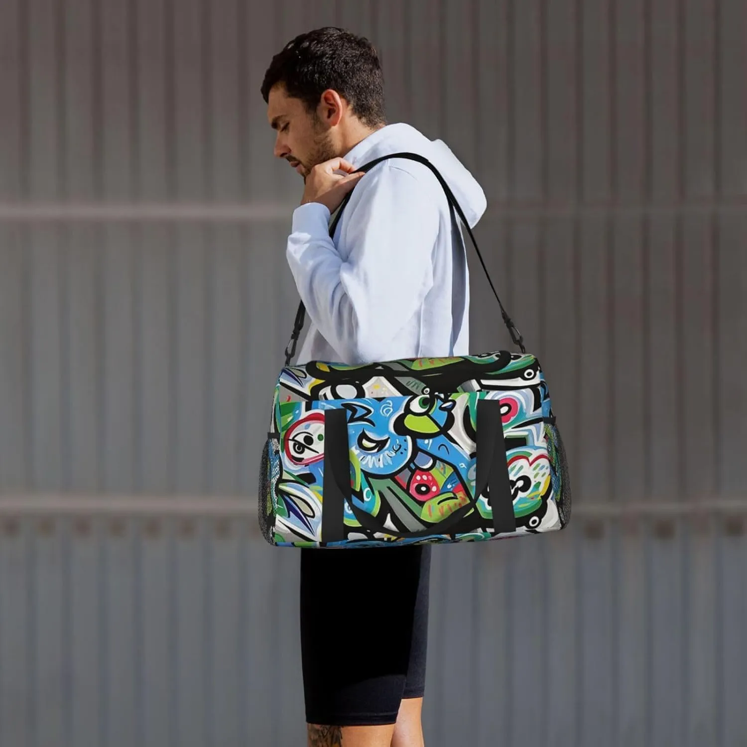Gym Bag Graffiti Drawing Duffel Bag for Men Women Travel Overnight Bag with Shoe Compartment Workout Bags