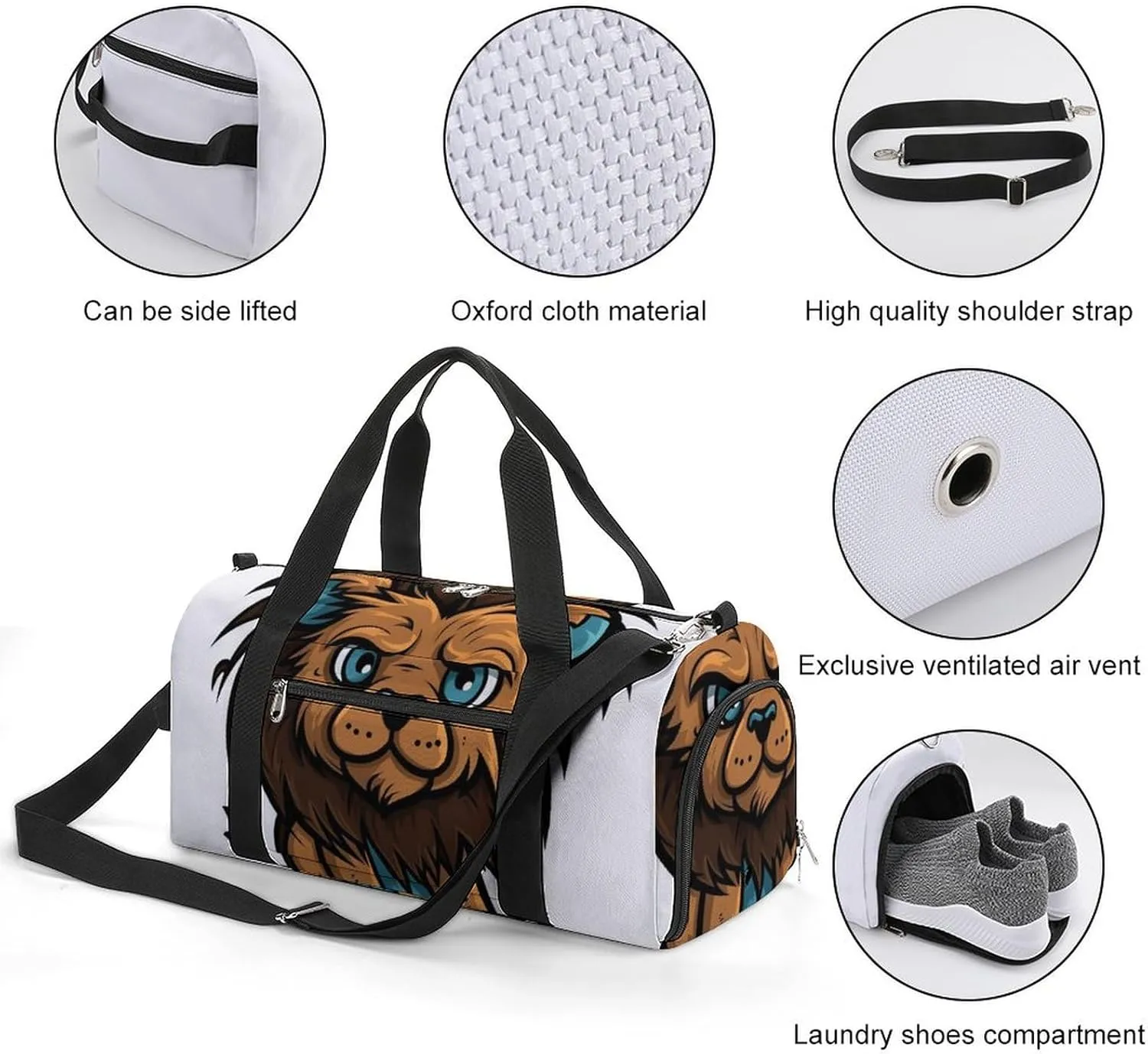 Gym Bag Lion Clip Art Duffel Bag for Men Women Travel Overnight Bag with Shoe Compartment Workout Bags