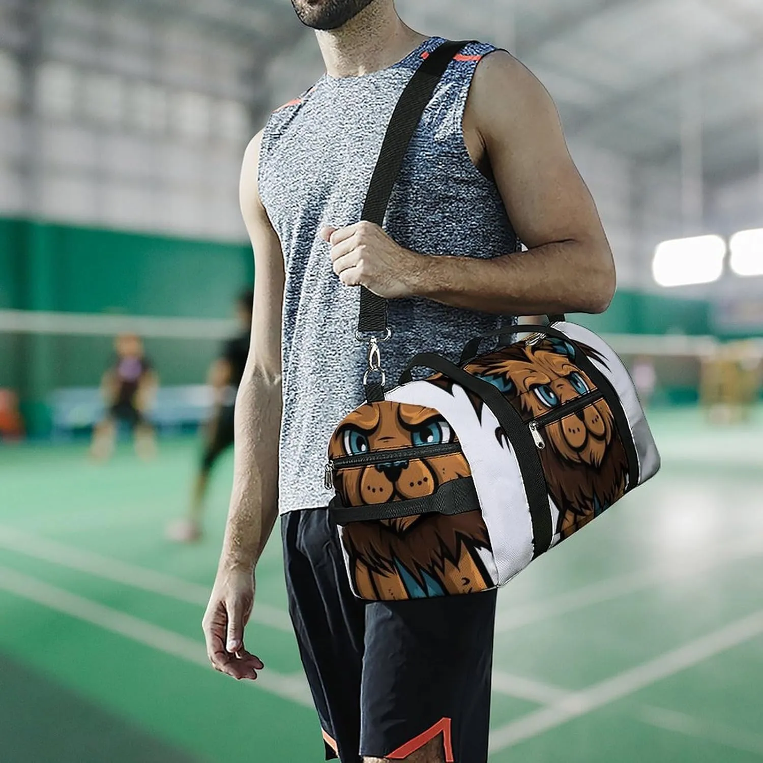 Gym Bag Lion Clip Art Duffel Bag for Men Women Travel Overnight Bag with Shoe Compartment Workout Bags